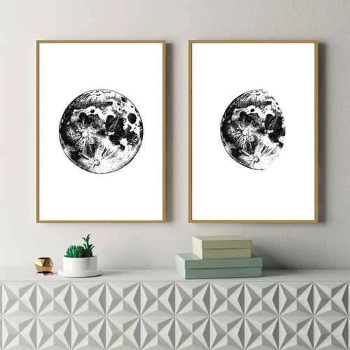 Imagen 1 de 1 de Set De 2 Cuadros 30x40 Lunas Para Decorar - Nordico