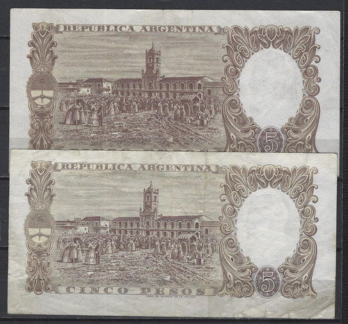 B104 Argentina Billete 5 Pesos Año 1960/1 Bottero 1923/24 X2