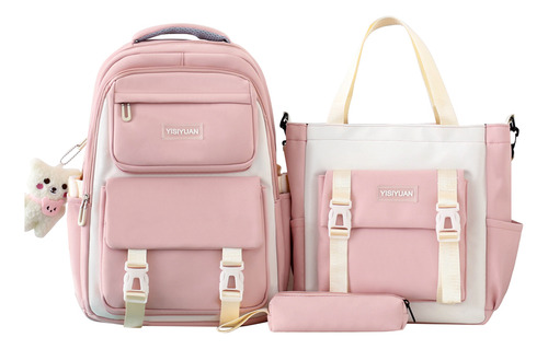 Juego Mochila Set 3 Alta Calidad Escolar Laptop Estudiante Linda Abeleza Ab-13 Color Rosa Claro
