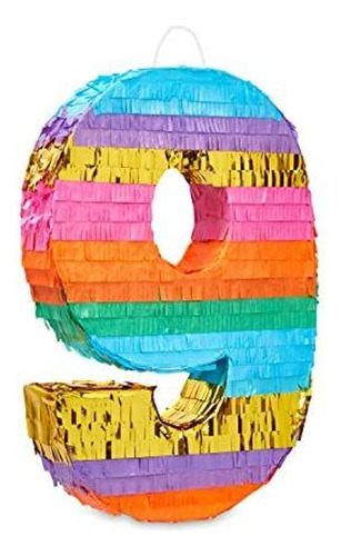 Piñata Pequeña Numero 9 Multicolor Para Cumpleaños 16x11x