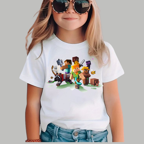 Playera Infantil Minecraft Videojuego Steve Y Alex