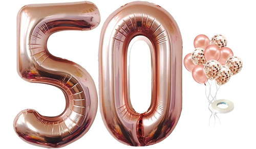 Juego De 50 Globos De Oro Rosa Para Cumpleaños  Grande  40 