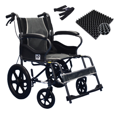 Silla De Ruedas De Transporte Liviana Con Frenos Plegable Color Gris