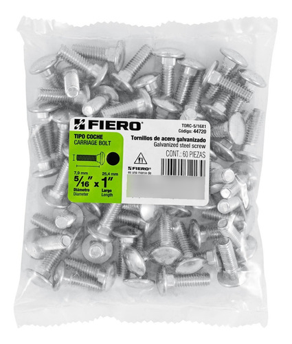Tornillos 5/16 X 1 Tipo Coche Bolsa C/60 Piezas Fiero