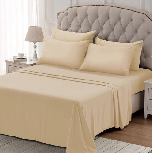 Juego De Sabanas King Size Cotton Touch 600 Hilos Suave Beigh Liso
