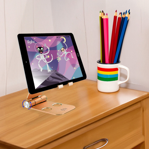 Soporte Metal Celular Tablet Pad De 4'' A 13'' Lujo Abatible Color Oro