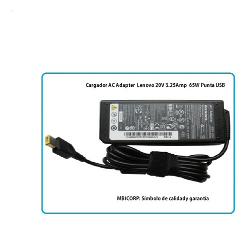 Cargador Lenovo 20v  3.25a  65w  Punta Usb