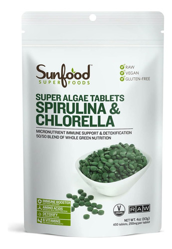 Espirulina Y Clorella Super Algas Prensadas En Frio 450 Tab