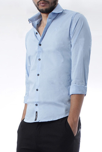 Imagen 2 de 6 de Camisa Lisa Basica Entallada Slim Fit Hombre No End 37113