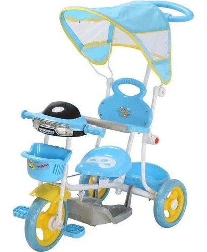 Triciclo Motoca Infantil Passeio com Empurrador Pedal Luz Som Capota Importway BW-003 Azul