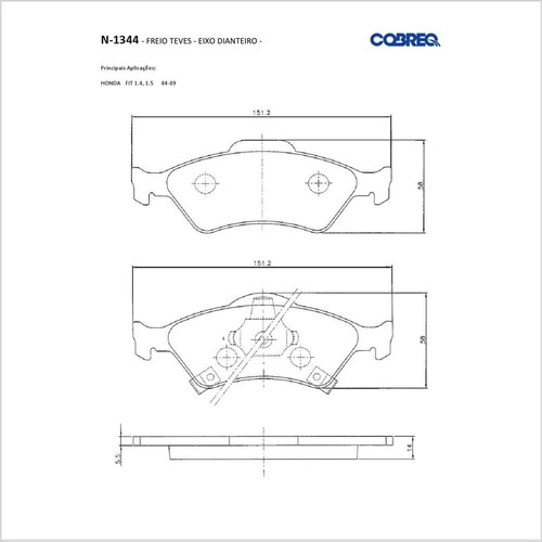 Pastilha De Freio Cobreq N-1344 Honda Fit De 2004 Até 2009