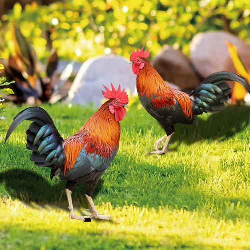 Mz Estacas De Jardín Con Estatua De Animales De Gallo,