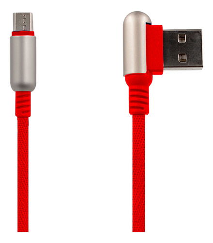 Cable Cargador Reforzado Micro Usb V8 Universal Rapido L 90º Color Rojo