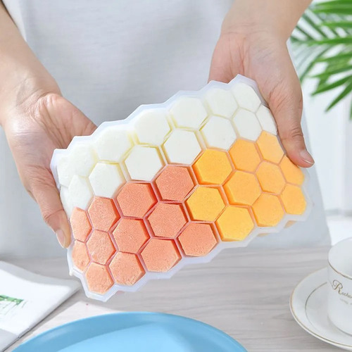 Cubeta Para Cubitos De Hielo De Silicona Con Tapa Tipo Panal