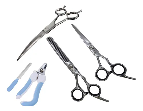 Kit De Tijeras Curva Y Recta Y De Pulir + Alicate Canina