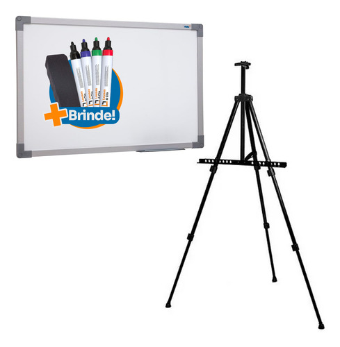 Cavalete Tripé Suporte + Quadro Branco 90x60 + 4 Can + 1 Apg