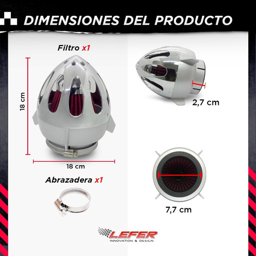 Imagen 3 de 7 de Filtro Conico Blindado, Simota Entrada 3 Pulgadas 77mm