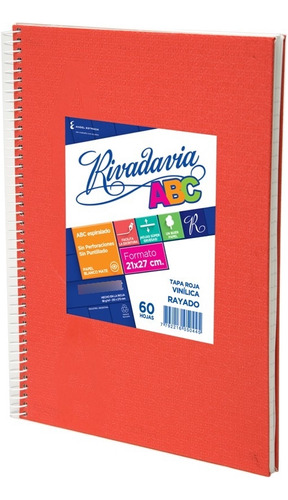 Cuaderno Rivadavia Abc Espiralado 60 Hojas Rayado Rojo