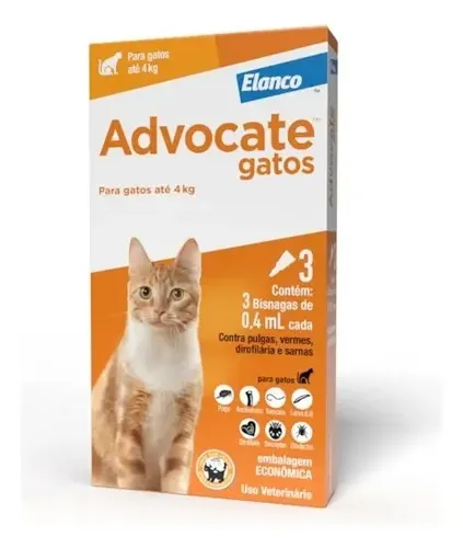 Advocate Antipulgas e Vermífugo para Gatos até 4kg 3 Pipetas | Frete grátis