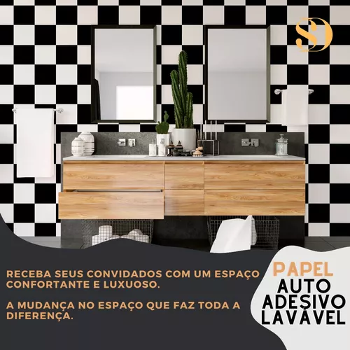 Papel de Parede Autocolante Xadrez Preto E Branco Quadrados 15x15 Vinil  Lavável - DPXA13