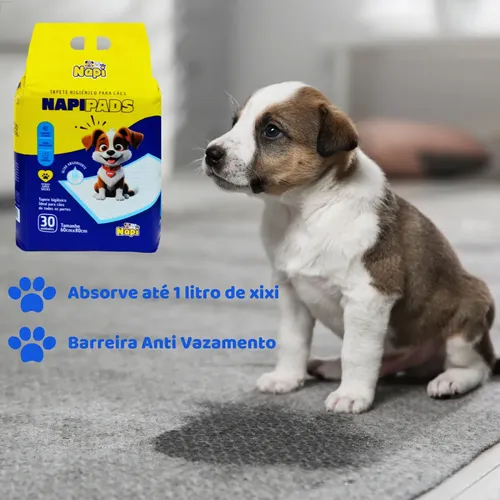 Tapete Higienico Napi Pads Para Cães 80x60 Cm 30 Unidades Branca