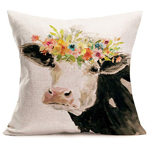 Fundas De Almohada De Vaca Lechera De Pintura Acuarela,...