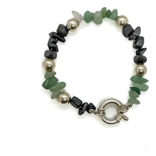 Pulsera Jade Y Magnetita Bolitas De Plata 925 18 Cm 