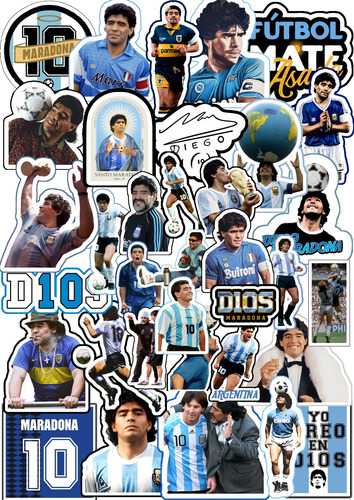 Stickers Calcos Vinilo X20 Diego Maradona Souvenier Termo Blanco Diego Maradona