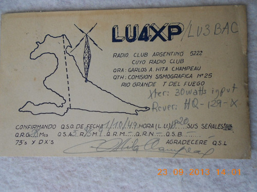 Postal Y Sello Postal Radio Aficionado Tierra Del Fuego 1949