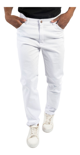 Jean Pantalon Hombre Gabardina Elastizada Corte Jean Blanco