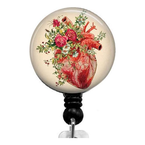 Flowers Around The Heart Badge Reel, Retractable Name C...