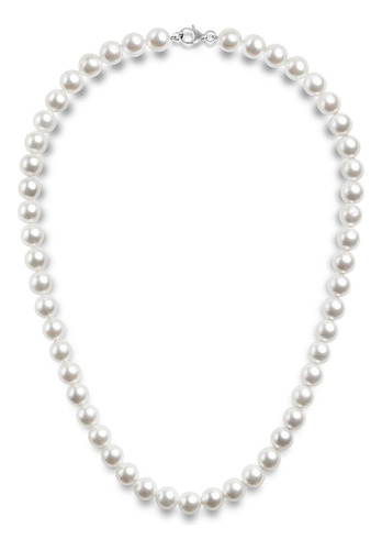 Collar Redondo De Plata Con Perlas Blancas Para Mujer
