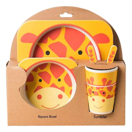 Kit Platos Infanitil Bebe Bambu + Taza + Cuchara Diseños