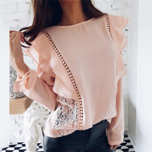 Blusa Rosada Con Encaje Elegante Talla S Nueva Importada