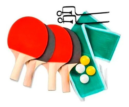 Set Ping Pong Completo 4 Paletas + 5 Pelotas+ Red+ Soportes