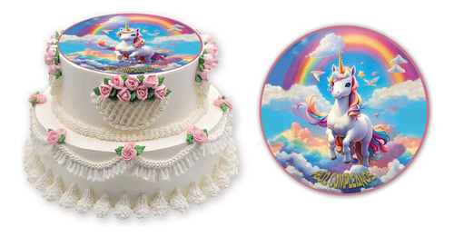 Oblea Unicornio Circular Para Pastel En Tinta Comestible