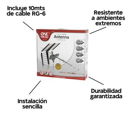 Antena Tda Tv Digital Abierta Hd One For All + Cable Coaxil