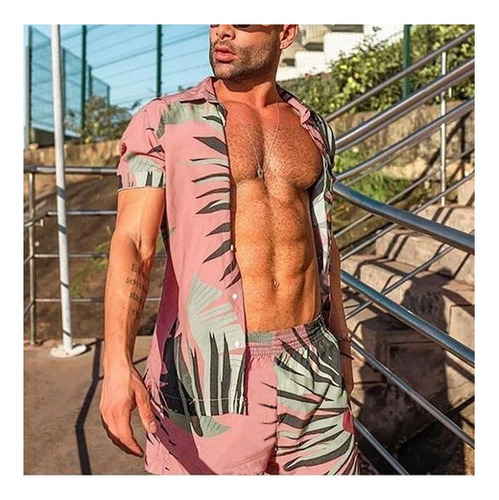 Conjunto De Camisa De Manga Corta Con Estampado Havaiana Y S