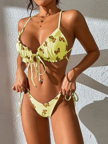 2pcs Bañador De Playa Con Estampado De Mariposas Para Dama