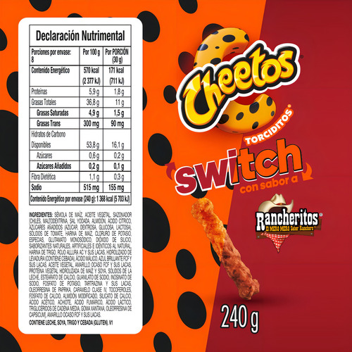 Papas Cheetos Switch con sabor a Rancheritos 240g