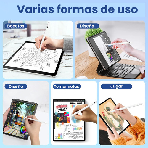 Lápiz Óptico Stylus Pluma Tactil Capacitivo Para iPad/iPad Air/ iPad Mini/ iPad Pro Con Función De Fijación Magnética Y Sensor De Inclinación, Punta De Repuesto Reemplazable, Carga Rápida Usb-c