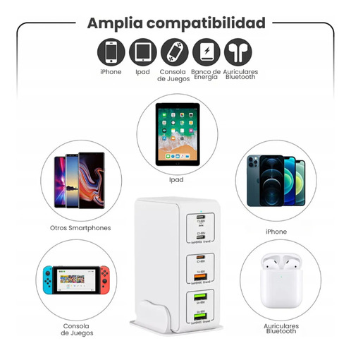 Estación Carga Rápida 6 Usb 120w Notebook Celular Tablet Negro