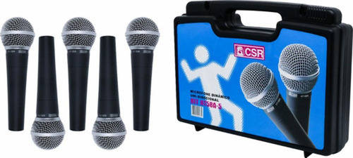 Kit 5 Microfones Com Fio E Maleta Tipo Sm58 58-5 Csr