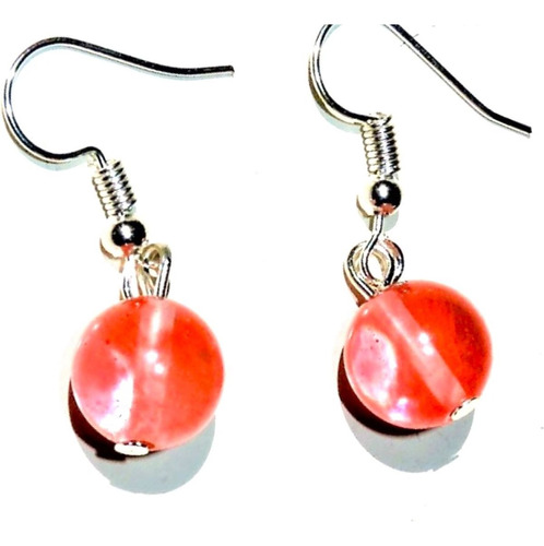 2 Aretes Piedra Cuarzo Cherry Rosa 12 Mm 