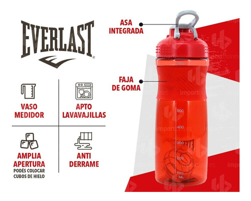 Botella Batidor Everlast Gimnasio Deporte Vaso Suplemento Color Rojo