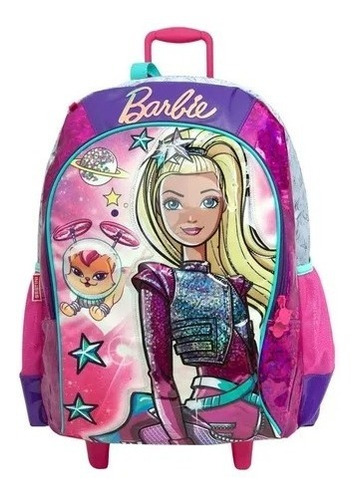 Imagem 2 de 7 de Kit Mochila Barbie Aventura Nas Estrelas Rodinhas G Prata