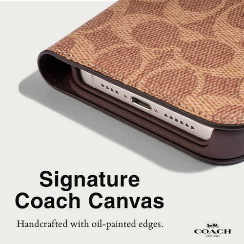 Capa Para Celular Coach Signature Canvas Wallet iPhone 15 Ta