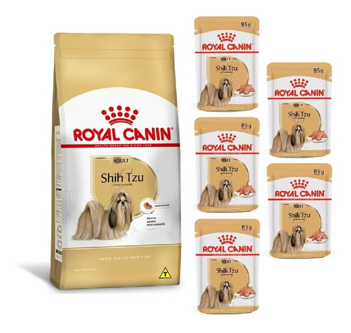 Kit Royal Canin Shih Tzu Adulto Ração 2,5kg E 5 Sachês 85g