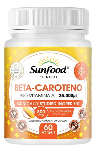 Kit 3 - Beta Caroteno - 60 Capsulas - Sunfood Eua Sabor Sem