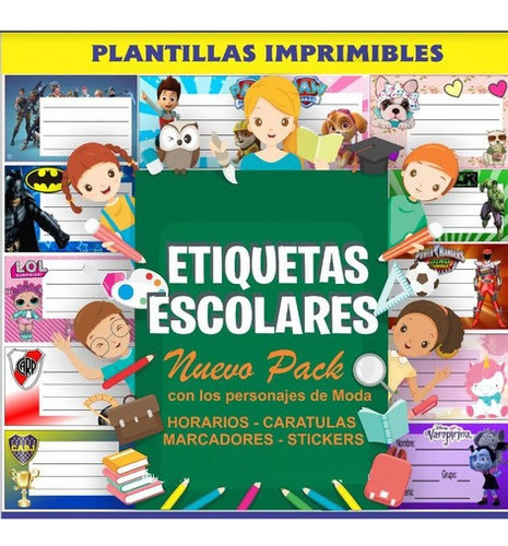 Kit Imprimible Etiquetas Escolares + Calendario
